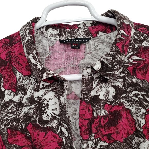 Rock & Republic Womens XXL Shirt Floral Button Up Rayon Roll Tab Light Blouse - Picture 5 of 12